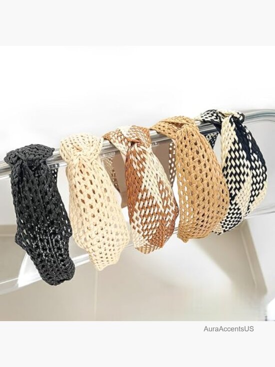 Boho Rattan Woven Wide Headbands Stretch Hair Band Womens Fashion main image 4